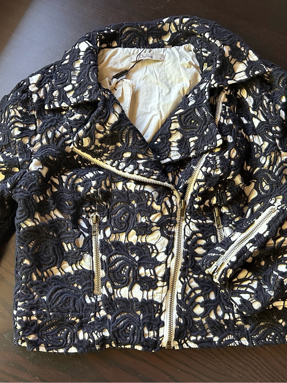 NWT Darling Woven Lace Black & Cream Moto Jacket
